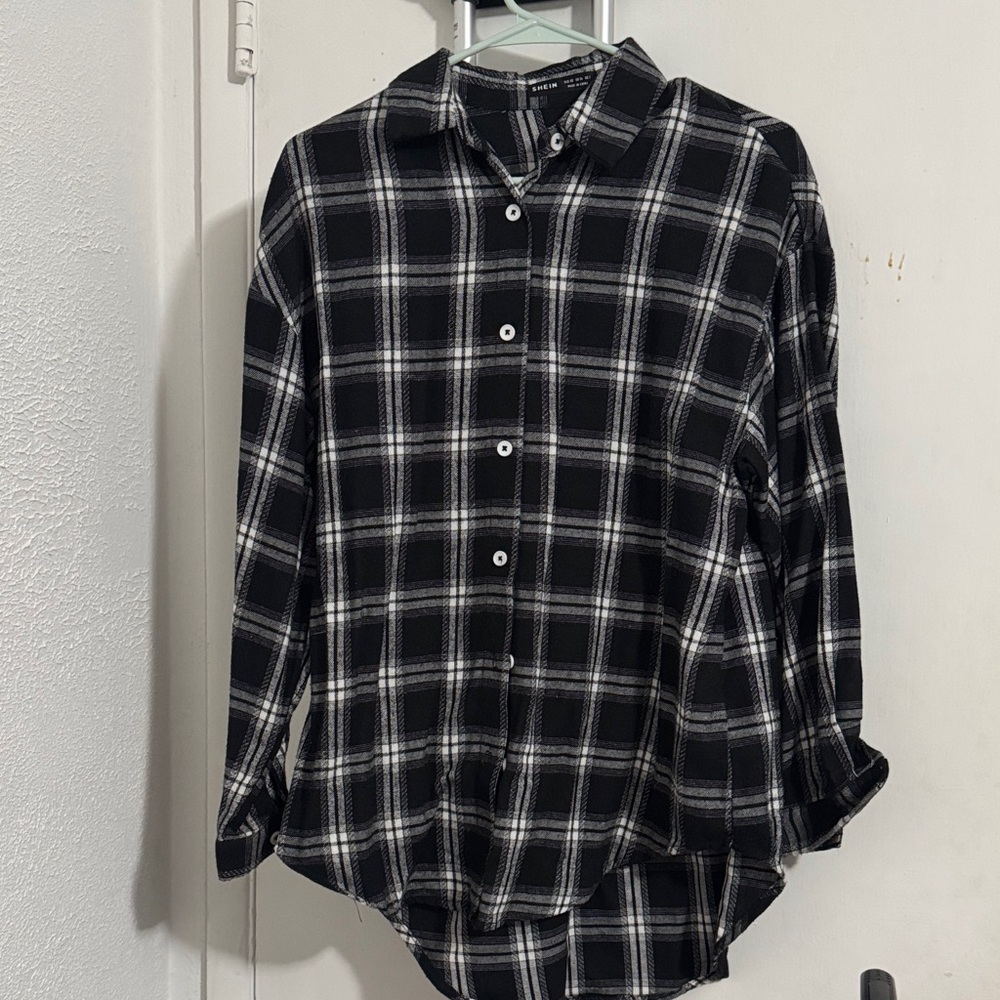 SHEIN Black and White Plaid Women's Shirt